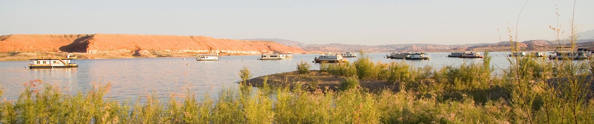 group of houseboats on a lake